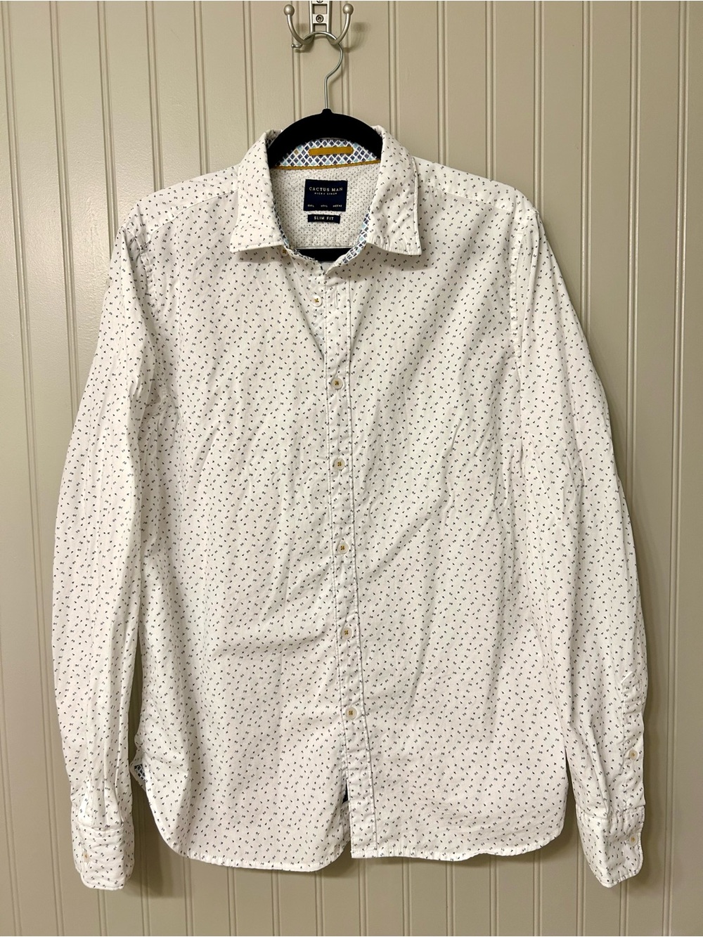 Cactus Man White and Blue Long-Sleeve Microprint Dress Shirt